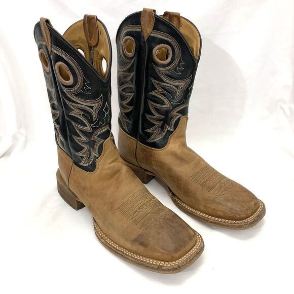 JUSTIN Embroidered Leather Boots Square Toe Mens Copper Brown BR740 Size 11 B main image 9